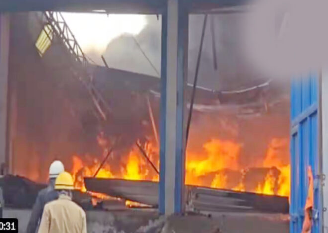Massive fire: जूता फैक्ट्री में लगी भीषण आग, मौके पर दमकल की कई गाड़ियां
