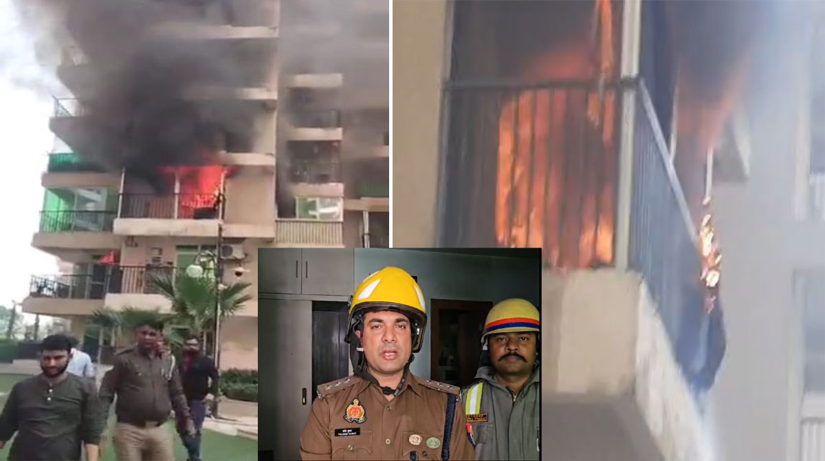 गौर सिटी के दो फ्लैटों में भीषण आग, फायर सर्विस विभाग की समझदारी से ऐसे बुझ गई आग
