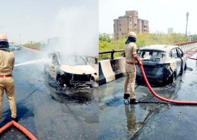 Noida News: एलिवेटेड रोड पर धू-धूकर जलती रही कार, लोगों ने ऐसे बचाई जान