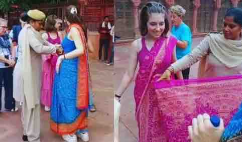 ताजमहल में इतालवी पर्यटकों की साड़ी खुलने पर महिला कांस्टेबल ने की मदद, सोशल मीडिया पर वायरल हुआ वीडियो