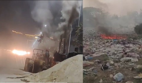 कलेक्ट्रेट के पास सड़क कार्यों से धुआं, प्रदूषण पर और बढ़ा संकट